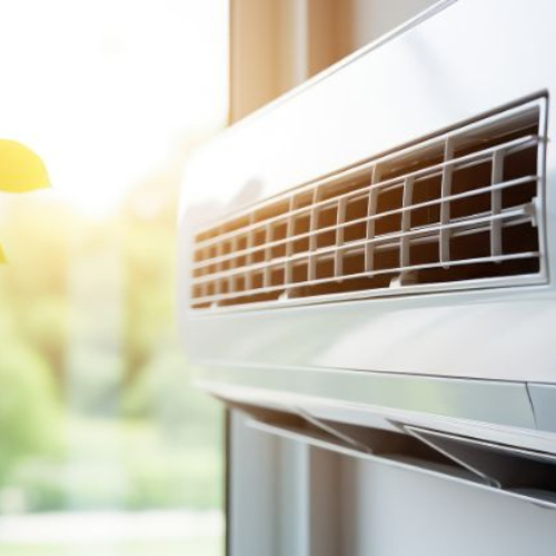 Air conditioner in a bright window